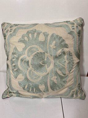 Macy's Charter Club Luxury Embroidered Damask Sage Green Throw Pillow 22x22 $120